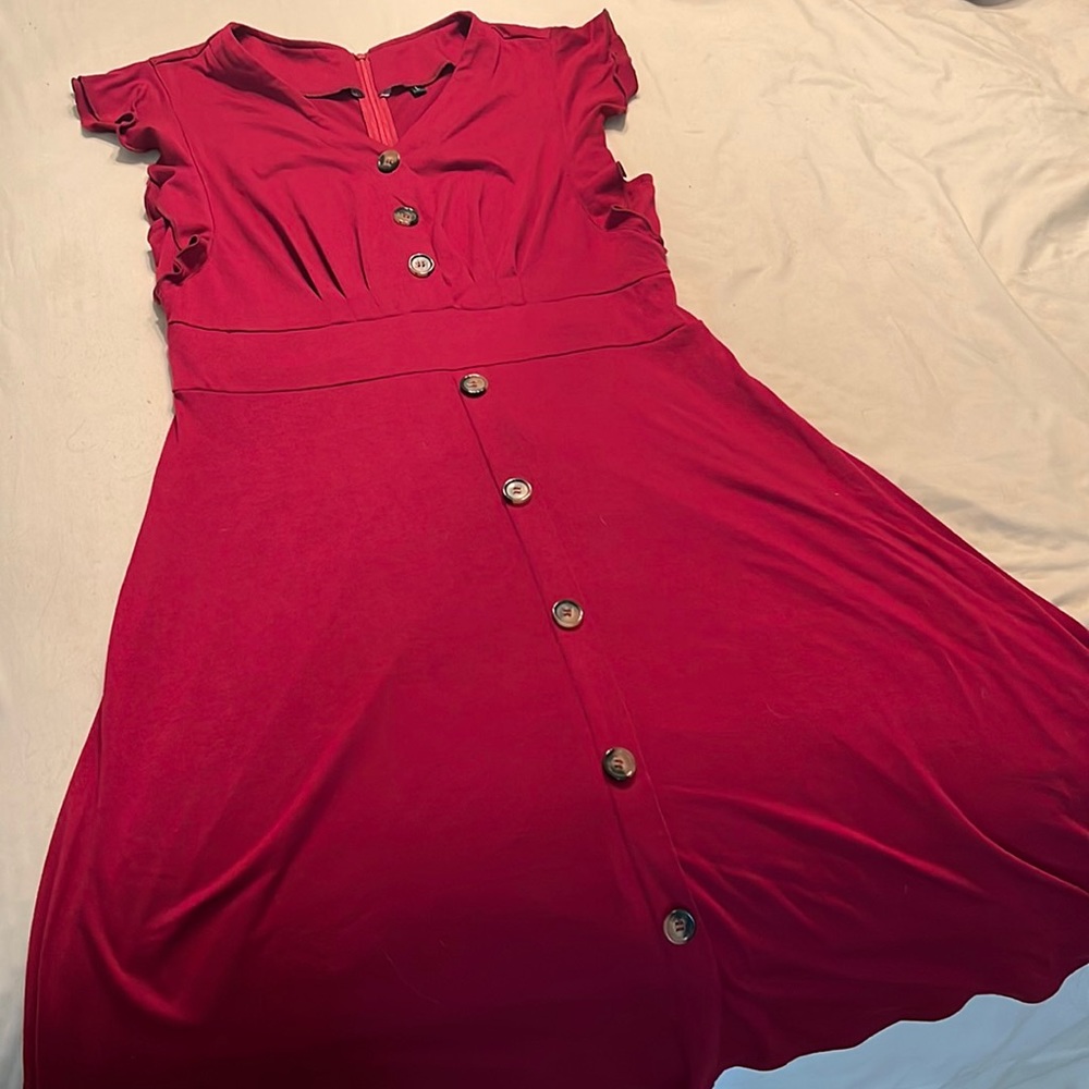 Women’s Lg knee length button front zipper back, tie back dress.
